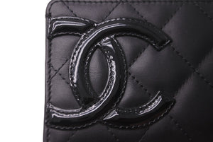 極美品 CHANEL シャネル カードケース カンボンライン 17番台 ココマーク レザー エナメル ブラック ピンク 中古 64306
