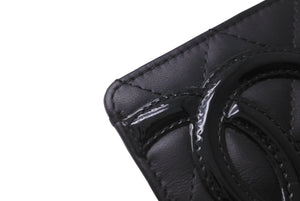 極美品 CHANEL シャネル カードケース カンボンライン 17番台 ココマーク レザー エナメル ブラック ピンク 中古 64306
