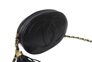 CHANEL シャネル チェーンショルダーバッグ ココマーク フリンジ 1番台 カーフスキン ブラック ゴールド金具 美品 中古 64309