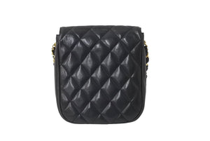 CHANEL シャネル チェーンショルダーバッグ 縦型 1番台 ラムスキン ブラック ゴールド金具 良品 中古 64310