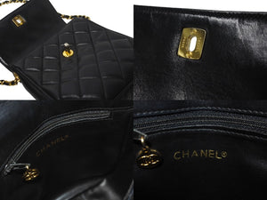 CHANEL シャネル チェーンショルダーバッグ 縦型 1番台 ラムスキン ブラック ゴールド金具 良品 中古 64310