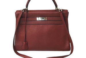 HERMES エルメス ケリー 32 2WAYハンドバッグ ルージュガランス レッド系 トリヨンクレマンス SV金具 ▫︎D刻印 良品 中古 64313