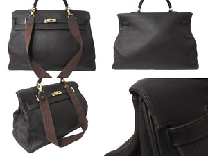 激レア HERMES エルメス ケリー50 2way ハンドバック ブラウン系 茶色 ゴールド金具 □F刻印 中古 64315