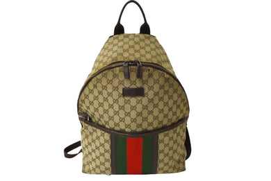 GUCCI グッチ リュック バックパック シェリーライン GGキャンバス 190278 ベージュ レザー シルバー金具 良品 中古 64328 