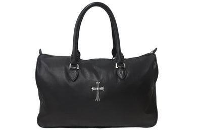 CHROME HEARTS クロムハーツ ラージクロス ボストンバッグ ダガーファスナー レザー ブラック シルバー金具 美品 中古 64342