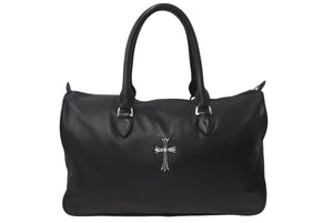 CHROME HEARTS クロムハーツ ラージクロス ボストンバッグ ダガーファスナー レザー ブラック シルバー金具 美品 中古 64342