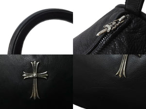 CHROME HEARTS クロムハーツ ラージクロス ボストンバッグ ダガーファスナー レザー ブラック シルバー金具 美品 中古 64342