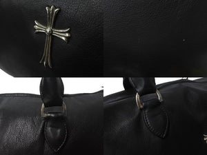 CHROME HEARTS クロムハーツ ラージクロス ボストンバッグ ダガーファスナー レザー ブラック シルバー金具 美品 中古 64342