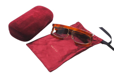 GUCCI グッチ オーバル サングラス GG0233S 長方形 プラスチック オレンジ ブラウン ゴールド金具 美品 中古 64371