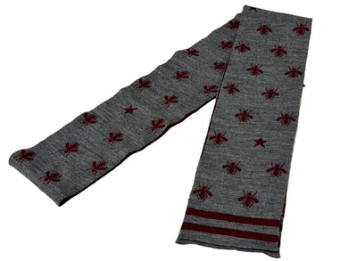 GUCCI グッチ ビー&スター エンブロイダリー ストール スカーフ 18AW ウール グレー レッド 美品 中古 64373 