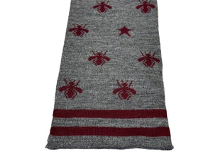 GUCCI グッチ ビー&amp;スター エンブロイダリー ストール スカーフ 18AW ウール グレー レッド 美品 中古 64373 