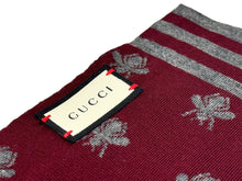 画像をギャラリービューアに読み込む, GUCCI グッチ ビー&amp;スター エンブロイダリー ストール スカーフ 18AW ウール グレー レッド 美品 中古 64373 