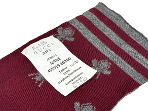 GUCCI グッチ ビー&amp;スター エンブロイダリー ストール スカーフ 18AW ウール グレー レッド 美品 中古 64373 