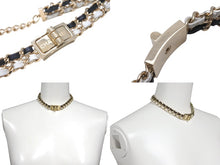 画像をギャラリービューアに読み込む, CHANEL シャネル ネックレス チョーカー 822A ターンロック ココマーク 822A ブラック ホワイト ゴールド 美品 中古 64382