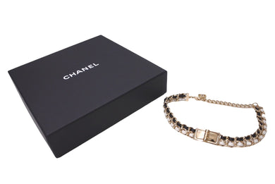 CHANEL シャネル ネックレス チョーカー 822A ターンロック ココマーク 822A ブラック ホワイト ゴールド 美品 中古 64382
