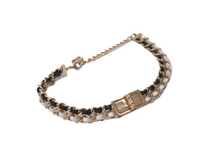 CHANEL シャネル ネックレス チョーカー 822A ターンロック ココマーク 822A ブラック ホワイト ゴールド 美品 中古 64382