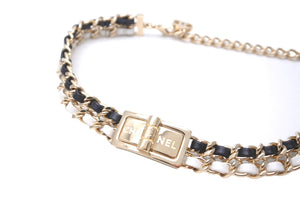 CHANEL シャネル ネックレス チョーカー 822A ターンロック ココマーク 822A ブラック ホワイト ゴールド 美品 中古 64382