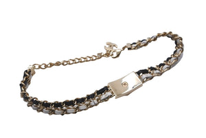 CHANEL シャネル ネックレス チョーカー 822A ターンロック ココマーク 822A ブラック ホワイト ゴールド 美品 中古 64382
