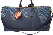Load image into Gallery viewer, 極美品 LOUIS VUITTON ルイヴィトン NIGO キーポルバンドリエール50 ボストンバッグ M45975 デニム レザー ネイビー 中古64397