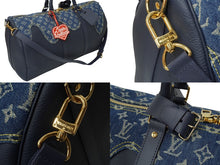 Load image into Gallery viewer, 極美品 LOUIS VUITTON ルイヴィトン NIGO キーポルバンドリエール50 ボストンバッグ M45975 デニム レザー ネイビー 中古64397
