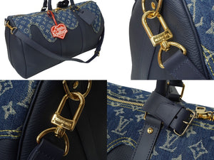 極美品 LOUIS VUITTON ルイヴィトン NIGO キーポルバンドリエール50 ボストンバッグ M45975 デニム レザー ネイビー 中古64397