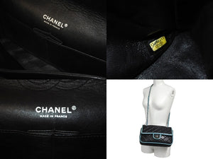 CHANEL シャネル マトラッセ25 ダブルフラップ チェーンショルダーバッグ 11番台 ラムスキン ブラック ブルー 良品 中古 64399
