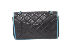 CHANEL シャネル マトラッセ25 ダブルフラップ チェーンショルダーバッグ 11番台 ラムスキン ブラック ブルー 良品 中古 64399