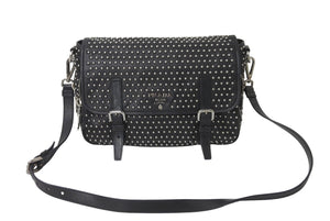 PRADA プラダ メッセンジャーバッグ ショルダーバッグ BT861S スタッズ ソフトカーフレザー シルバー金具 ブラック 美品 中古 64402 