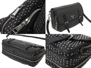 PRADA プラダ メッセンジャーバッグ ショルダーバッグ BT861S スタッズ ソフトカーフレザー シルバー金具 ブラック 美品 中古 64402 