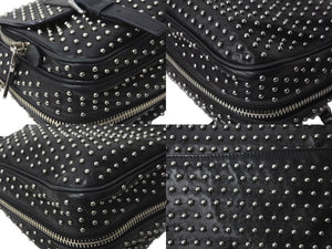 PRADA プラダ メッセンジャーバッグ ショルダーバッグ BT861S スタッズ ソフトカーフレザー シルバー金具 ブラック 美品 中古 64402 