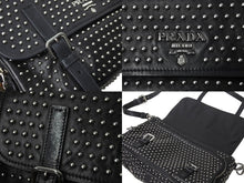 画像をギャラリービューアに読み込む, PRADA プラダ メッセンジャーバッグ ショルダーバッグ BT861S スタッズ ソフトカーフレザー シルバー金具 ブラック 美品 中古 64402 