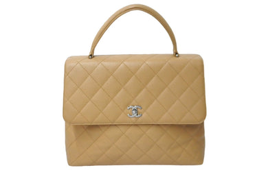 CHANEL シャネル マトラッセ ケリー型 トップハンドルバッグ ハンドバッグ 6番台 キャビアスキン ベージュ 美品 中古 64407