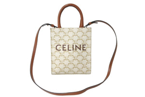 極美品 CELINE セリーヌ 2WAYショルダーバッグ ミニ バーティカルカバ トリオンフ 1194372BZK.01BC ホワイト ブラウン 中古 64413