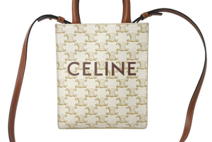 極美品 CELINE セリーヌ 2WAYショルダーバッグ ミニ バーティカルカバ トリオンフ 1194372BZK.01BC ホワイト ブラウン 中古 64413