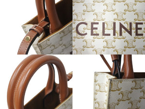 極美品 CELINE セリーヌ 2WAYショルダーバッグ ミニ バーティカルカバ トリオンフ 1194372BZK.01BC ホワイト ブラウン 中古 64413
