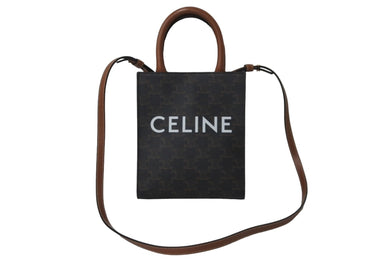 CELINE セリーヌ ショルダーバッグ ミニ バーティカル トリオンフ キャンバス ブラウン 194372BZK.04LU ロゴプリント 美品 中古 64414