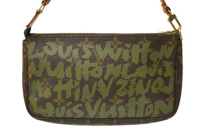 [USED/中古]LOUIS VUITTON ルイ・ヴィトン アクセサリーポーチ ポシェット アクセソワール ブラウン グリーン ヌメ革 モノグラムグラフィティ M92191 ゴールド金具 Bランク 中古 64417
