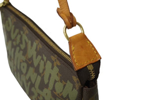 [USED/中古]LOUIS VUITTON ルイ・ヴィトン アクセサリーポーチ ポシェット アクセソワール ブラウン グリーン ヌメ革 モノグラムグラフィティ M92191 ゴールド金具 Bランク 中古 64417