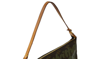 [USED/中古]LOUIS VUITTON ルイ・ヴィトン アクセサリーポーチ ポシェット アクセソワール ブラウン グリーン ヌメ革 モノグラムグラフィティ M92191 ゴールド金具 Bランク 中古 64417