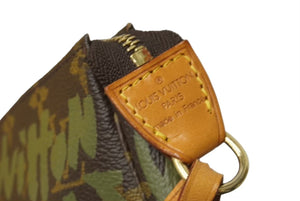 [USED/中古]LOUIS VUITTON ルイ・ヴィトン アクセサリーポーチ ポシェット アクセソワール ブラウン グリーン ヌメ革 モノグラムグラフィティ M92191 ゴールド金具 Bランク 中古 64417