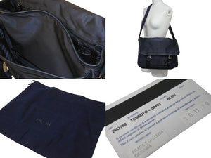 PRADA プラダ メッセンジャーバッグ ショルダーバッグ VA0768 ネイビー ナイロンロゴ シルバー金具 美品 中古 64420 
