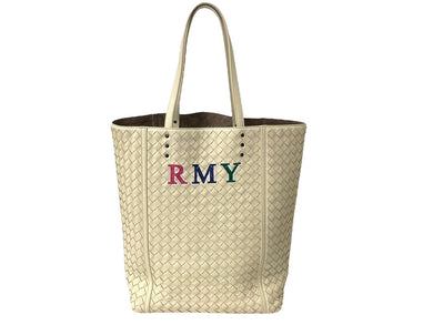 BOTTEGAVENETA ボッテガヴェネタ トートバッグ イントレチャート イニシャル入り アイボリー ブラック金具 レザー 美品 中古 64421