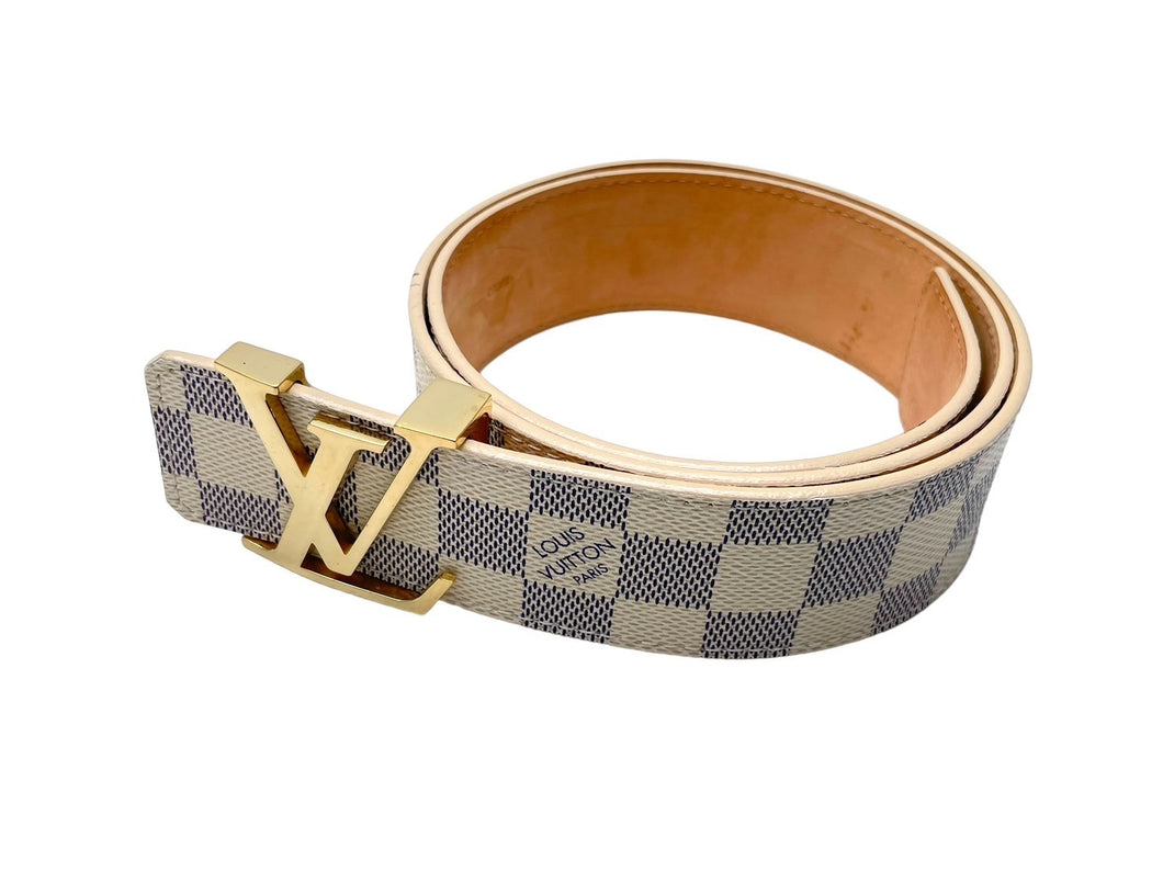 極美品 LOUIS VUITTON ルイ ヴィトン サンチュール イニシャル レザーベルト M9609 ダミエアズール サイズ80/32 ゴールド金具 中古 64425