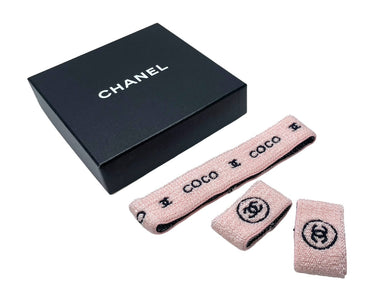 極美品 CHANEL シャネル ヘアバンド リストバンド セット ココマーク 2002年クルーズコレクション ピンク ブラック 中古 64428