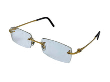 Load image into Gallery viewer, Cartier カルティエ リムレス スクエア 眼鏡フレーム メガネ 度入り フランス製 GP ゴールド ブラック ◻︎18 良品 中古 64429