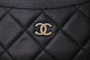 CHANEL シャネル カードケース マトラッセ ココマーク 11番台 2007年 キャビアスキン ブラック ゴールド金具 美品 中古 64432
