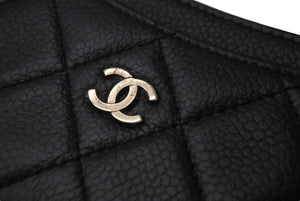 CHANEL シャネル カードケース マトラッセ ココマーク 11番台 2007年 キャビアスキン ブラック ゴールド金具 美品 中古 64432