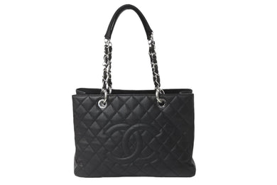 CHANEL シャネル GST チェーントートバッグ ココマーク 18番台 A50995 キャビアスキン ブラック シルバー 美品 中古 64436