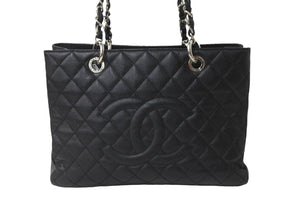 CHANEL シャネル GST チェーントートバッグ ココマーク 18番台 A50995 キャビアスキン ブラック シルバー 美品 中古 64436