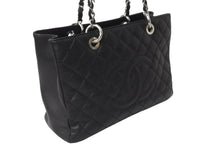 Load image into Gallery viewer, CHANEL シャネル GST チェーントートバッグ ココマーク 18番台 A50995 キャビアスキン ブラック シルバー 美品 中古 64436